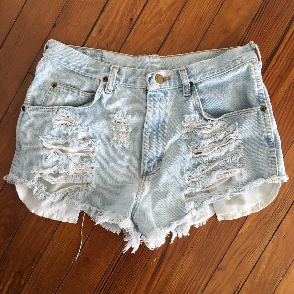 Vintage Wrangler High Waist Ripped Distressed Destroyed Denim Shorts